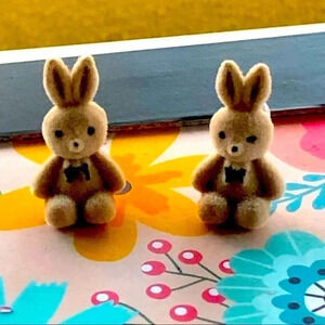 Adorable Brown Easter Bunny Rabbit Stud Earrings w/ 925 Silver Posts NWT